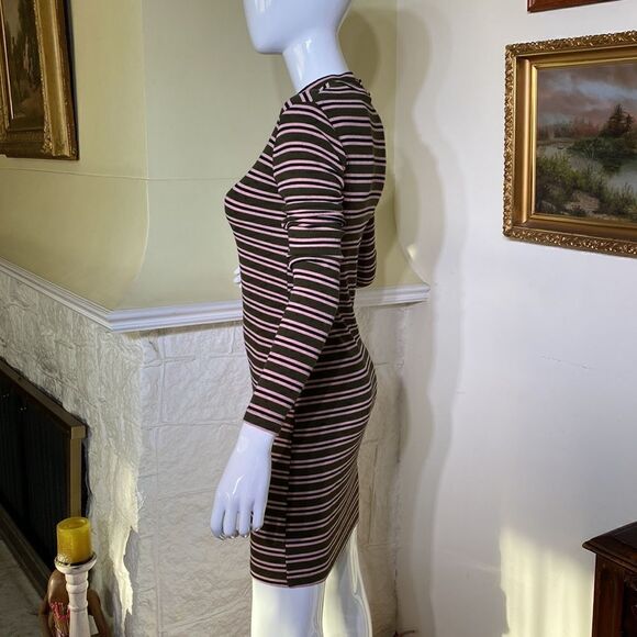 American Apparel Striped Ribbed Mock Turtleneck Long Sleeve Mini Dress - Picture 4 of 11